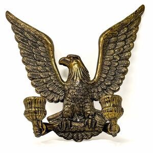 Vintage American Eagle Wall Sconce Candle Holder Brass Tone Cast Metal Americana